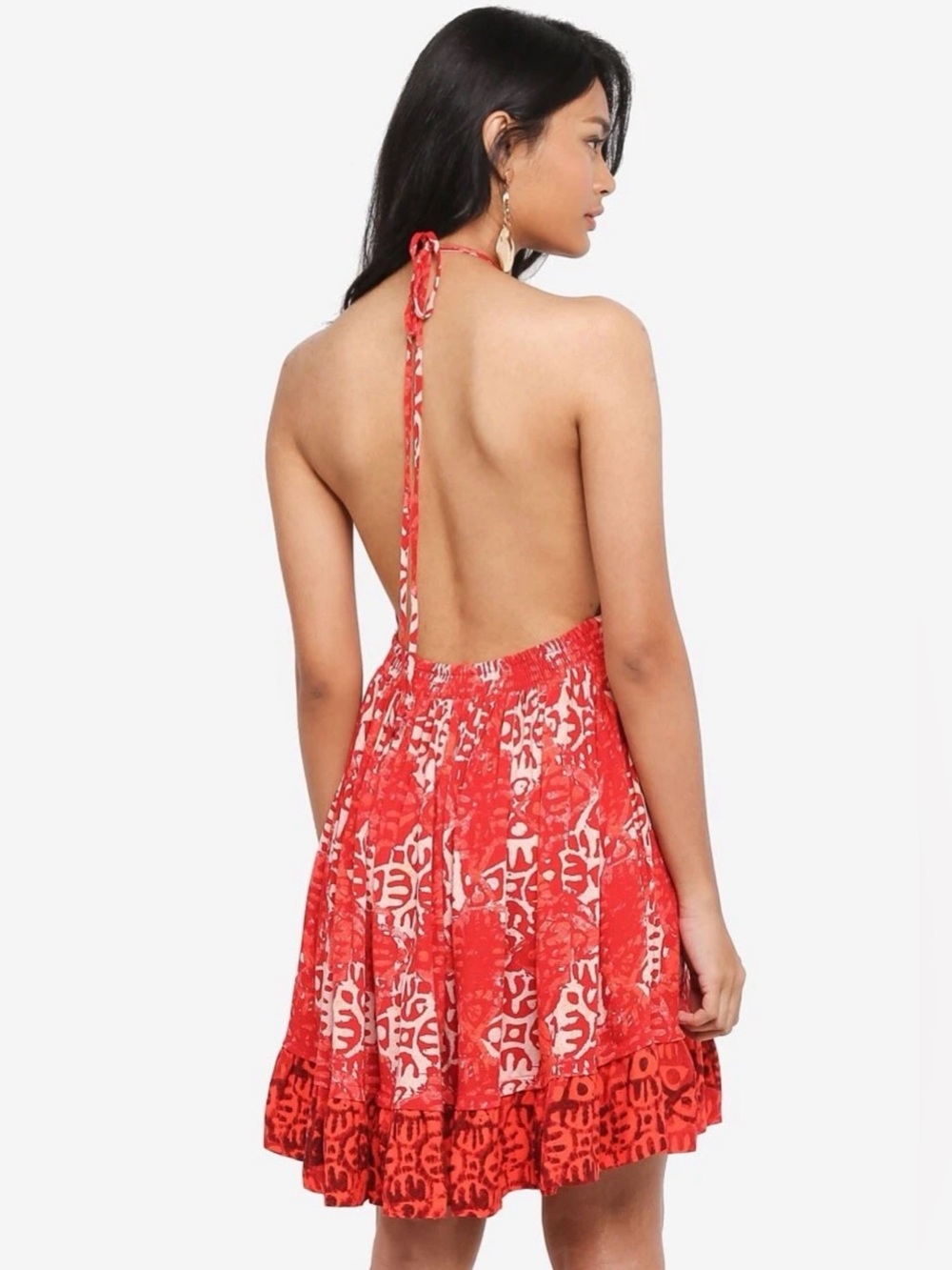 Free People Red Printed Backless Halter Mini Dress - Picture 2 of 7